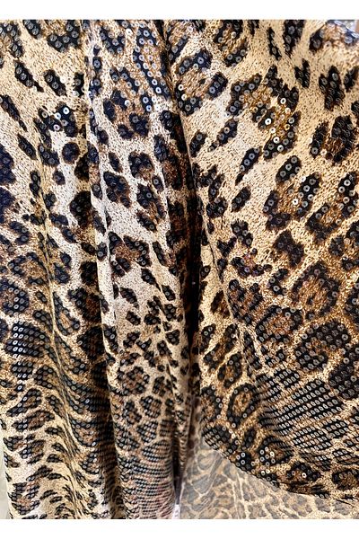 ODDA TASARIM ATÖLYESİ Sequined Sequined Leopard Print Evening Dress-Luxurious Fabric with Veil