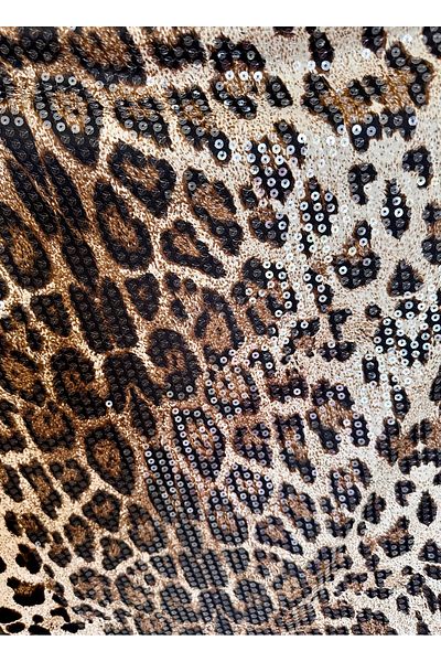 ODDA TASARIM ATÖLYESİ Sequined Sequined Leopard Print Evening Dress-Luxurious Fabric with Veil