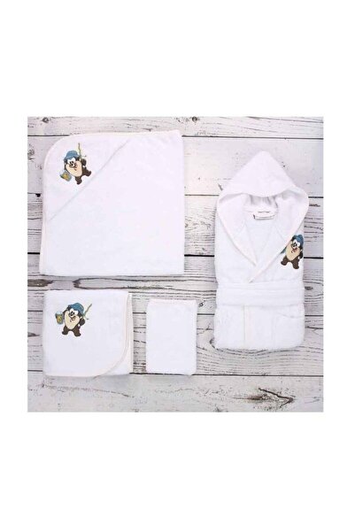 Özdilek Unisex Bebek Beyaz Tazmanya Lisanslı Nakışlı Bambu Bornoz Seti