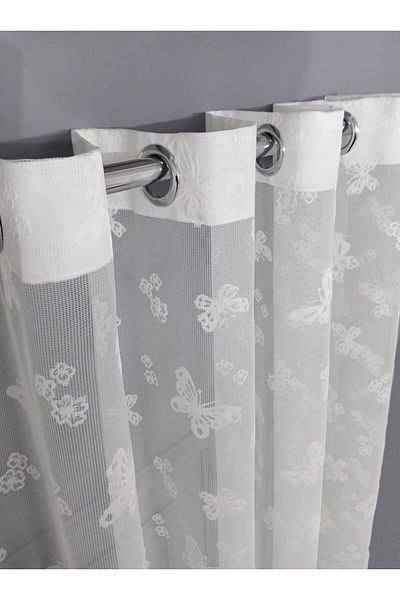 farbateks Children's Room Butterfly Patterned Rustic Tulle Curtain Eyelet Curtain Rustic Tulle Curtain