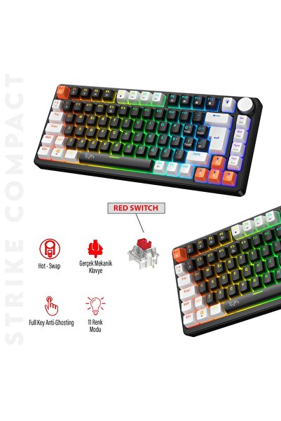 gameagle Strike Compact MK-82X2BAR Mekanik Işıklı Gamer Klavye