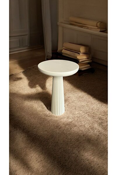 Simillo Home&Living Wood Wooden Ahşap Krem Renk Tekli Mantar Yan Sehpa Fiskos...