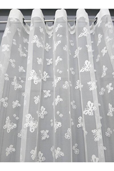 farbateks Children's Room Butterfly Patterned Rustic Tulle Curtain Eyelet Curtain Rustic Tulle Curtain