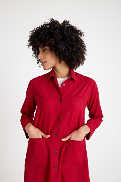 QANU Pocketed Linen Shirt Burgundy