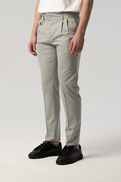 Score Michail Önü Pileli Uzun Dilli Gri Kumaş Pantolon 2306-27