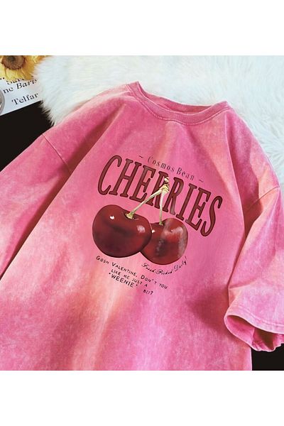 Touz Moda Μπλουζάκι με στάμπα Cherries Oversize