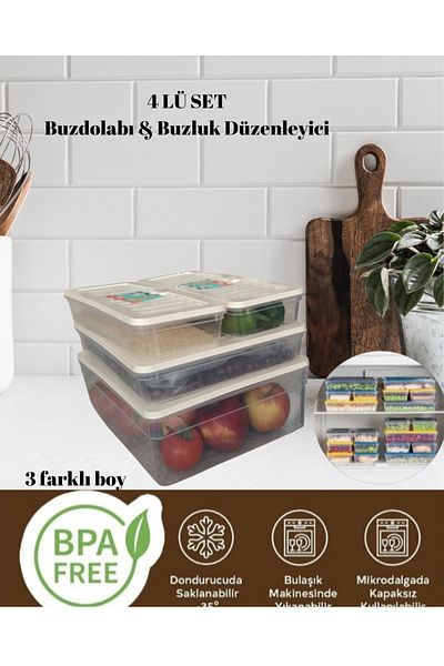 VİZYON Refrigerator Organizer Set Refrigerator Organizer Icebox Storage Container