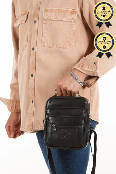 Newish Polo Alva Clup Hakiki Deri Erkek El Çantası (orta)