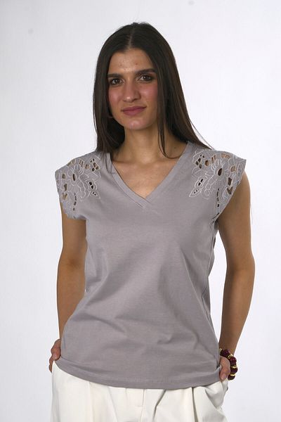 ABBRA Tricou de damă 100% bumbac cu mâneci brodate