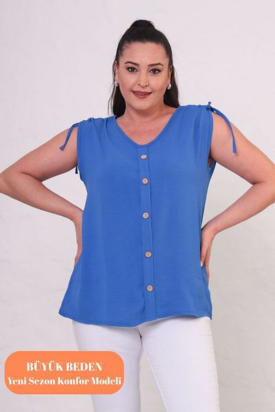 tarzımsüper Women's Plus Size Sleeveless Button Detail Aerobin Fabric Blouse
