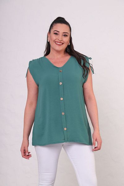 tarzımsüper Women's Plus Size Sleeveless Button Detail Aerobin Fabric Blouse