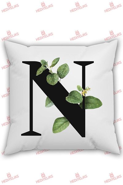 HEDİYELİKS N Letter Alphabet Themed Flower Patterned Pillow