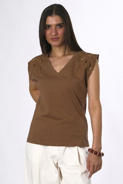 ABBRA Tricou de damă 100% bumbac cu mâneci brodate