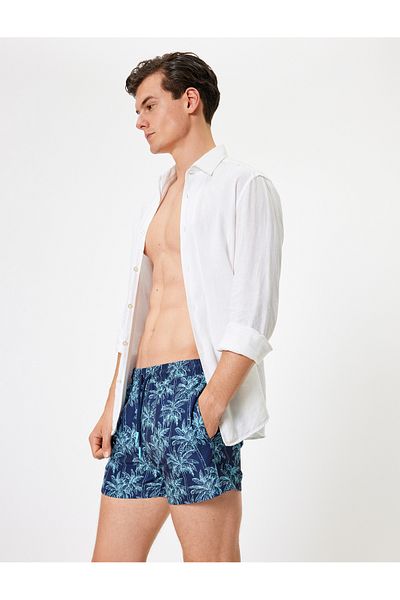 Koton Νέα σεζόν Oversize Σορτς Μπάνιου Κοντό με μοτίβο φοίνικα με κορδόνια στη μέση