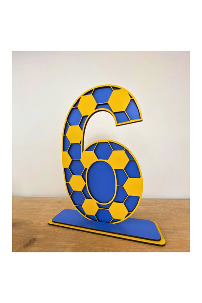 WoodenZoo ديكور طاولة عيد ميلاد عمره 6 سنوات - 2 (موضوع حديقة F. أصفر - أزرق داكن)