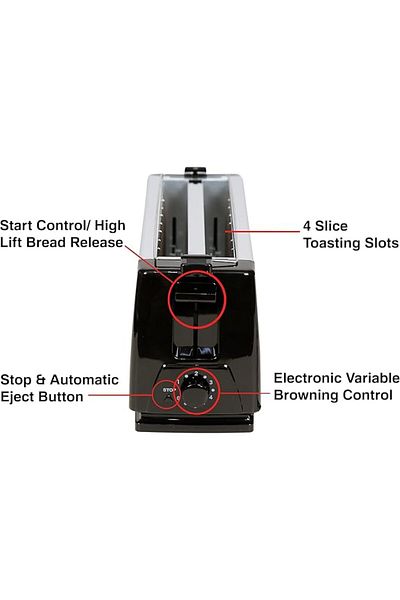 Techno Best 1300W 4 Slice Stainless Steel Electric Toaster BET-02S
