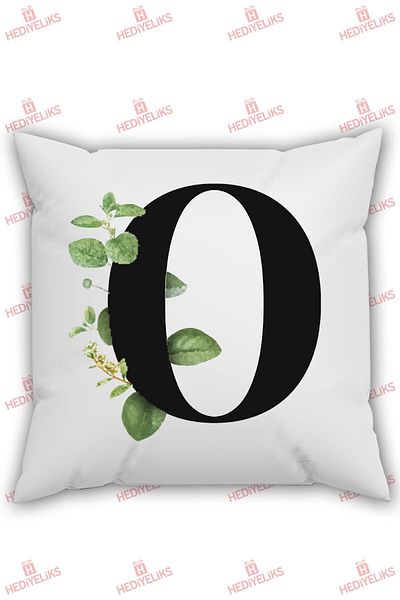 HEDİYELİKS O Letter Alphabet Themed Flower Patterned Gift Pillow