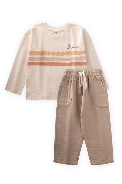 Cigit Brave Striped Seasonal Suit 2-8 Years Ecru