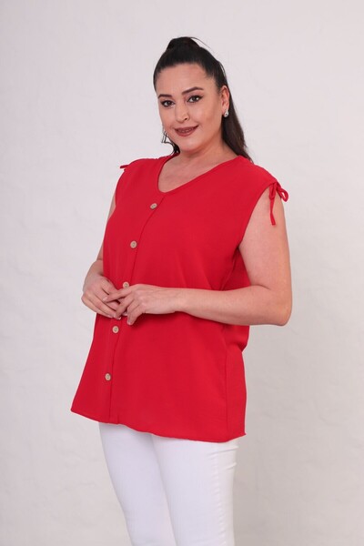 tarzımsüper Women's Plus Size Sleeveless Button Detail Aerobin Fabric Blouse