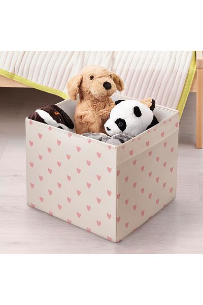IKEA REGNBROMS Box, heart pattern/pink, 33 x 38 x 33 cm