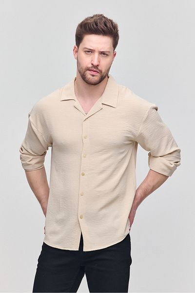 COMBİNE MİCHAİL Ανδρικό πουκάμισο Oversize Μακρυμάνικο Λινό Καλοκαιρινό Πουκάμισο