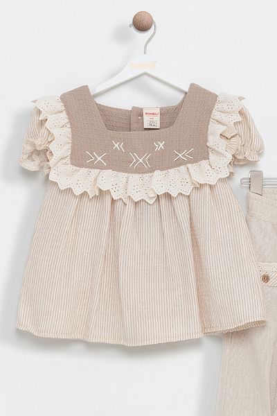 Bombili Lacy, Frilly, Embroidered, Elastic Waist, Eid Special Day 2-Piece Baby Girl Set
