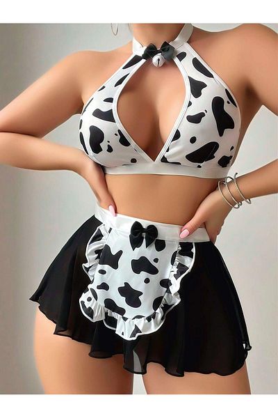 Akbeniz Women's Black Fancy Dalmatian Costume Suit K1750