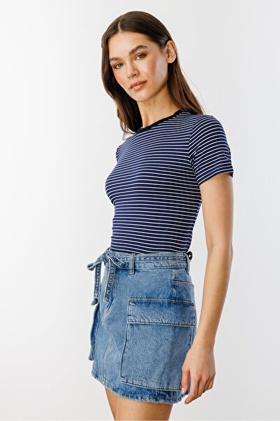 GENIUS STORE Γυναικείο ριγέ κοντομάνικο μπλουζάκι ΡΙΓΕΣ-T-SHIRT