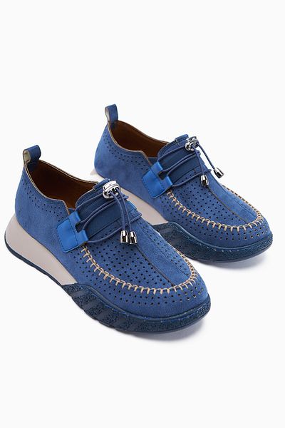 Limoya Pantofi casual pentru femei Alice Blue Suede perforați cu laser