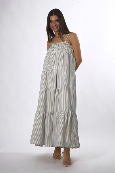 ABBRA Rochie de damă, 100% bumbac, căptușită cu bretele, din muselină în dungi
