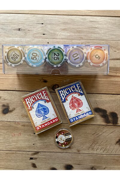 Bicycle Poker Oyun Seti Çip 2 Deste Kağıt ve Kart Tutucu