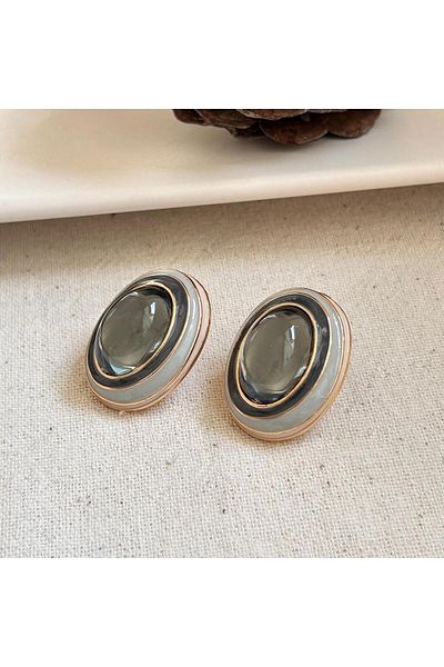 juleeco Elips Gold Gray Smoked Color Earrings