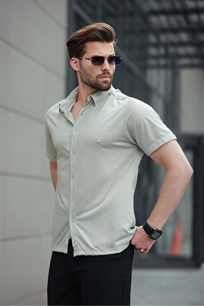 Madmext Mint Green Basic Short Sleeve Men's Shirt E6760