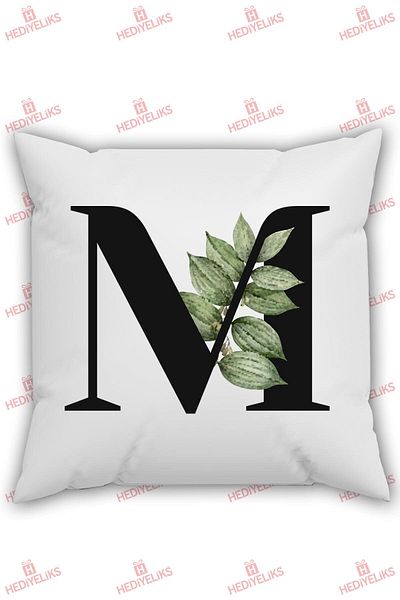 HEDİYELİKS M Letter Alphabet Themed Flower Patterned Gift Pillow