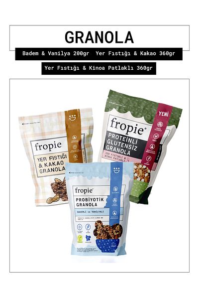 FROPİE Almond & Vanilla - Peanut & Cocoa - Gluten-Free Peanut & Quinoa Puffed Granola Set of 3