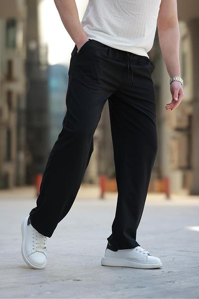 Madmext Black Adjustable Waist Relaxed Cut Men's Trousers E6564