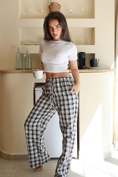 Madmext Anthracite Plaid Women's Trousers Mg2401
