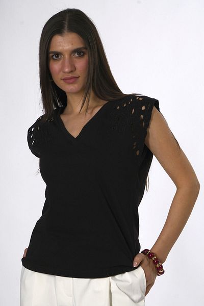 ABBRA Tricou de damă 100% bumbac cu mâneci brodate