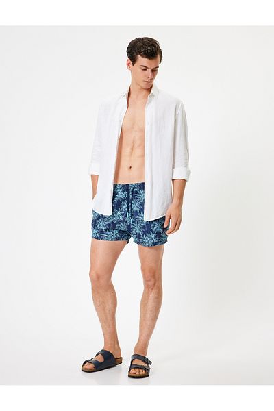 Koton Νέα σεζόν Oversize Σορτς Μπάνιου Κοντό με μοτίβο φοίνικα με κορδόνια στη μέση