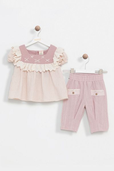 Bombili Lacy, Frilly, Embroidered, Elastic Waist, Eid Special Day 2-Piece Baby Girl Set