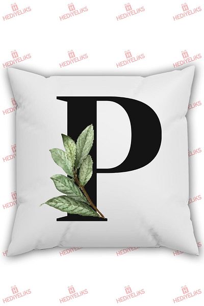 HEDİYELİKS P Letter Alphabet Themed Flower Patterned Gift Pillow