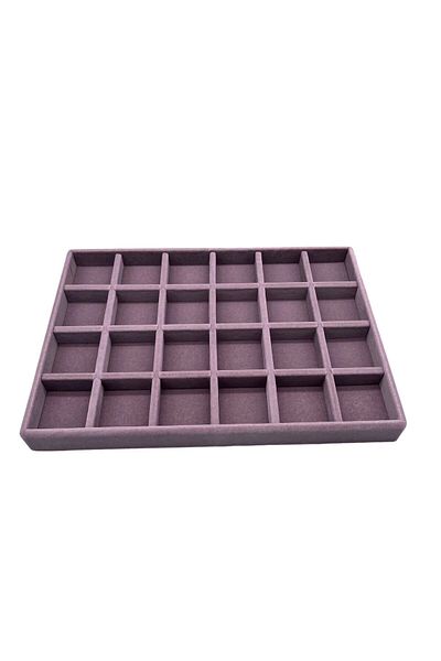 MeGass Dekor Domestic Production Suede Fabric Lilac Color 34 Cm / 24 Cm 24 Compartment Inside Drawer Jewelry Stand