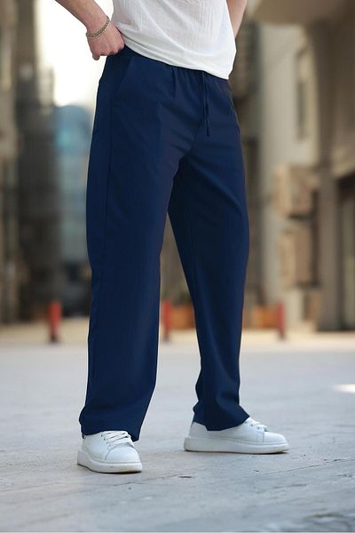 Madmext Ανδρικό παντελόνι με ρυθμιζόμενη μέση Navy Blue Relaxed Cut E6564