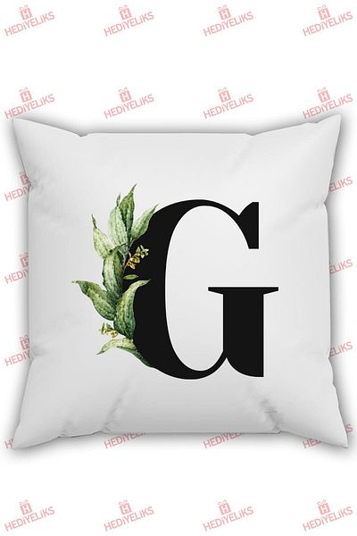 HEDİYELİKS G Letter Alphabet Themed Flower Patterned Gift Pillow