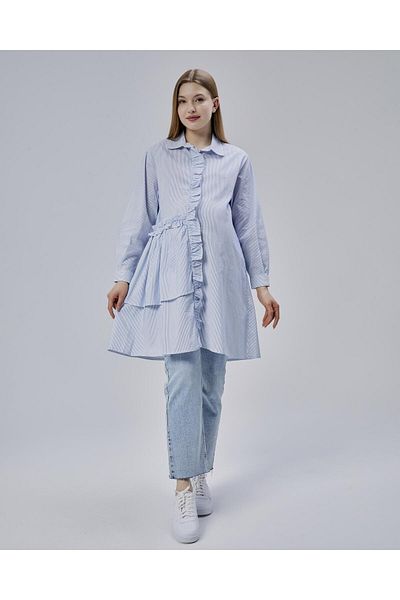 Işşıl IŞŞIL 50898-Cămaşă-Tunica de Maternitate OwerSize Poplin cu Volane