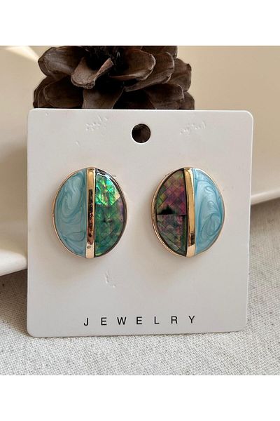 juleeco Ellipse Gold Blue Pearlescent Earrings