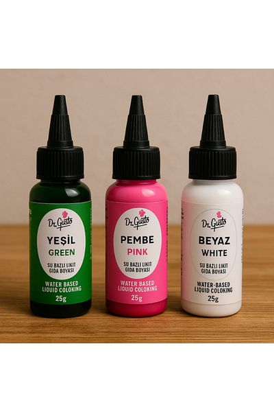 Dr. Gusto Liquid Food Coloring Set of 3 Green Pink White 25 Gr