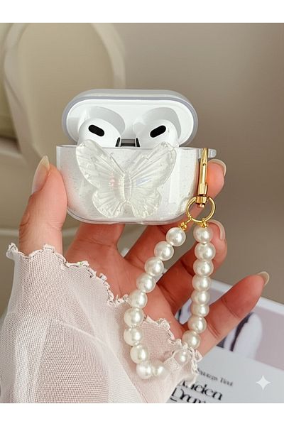 Fibaks AirPods 3Rd Generation Compatible 3D Butterfly Transparent Glitter Shiny Clasp Headphone Case