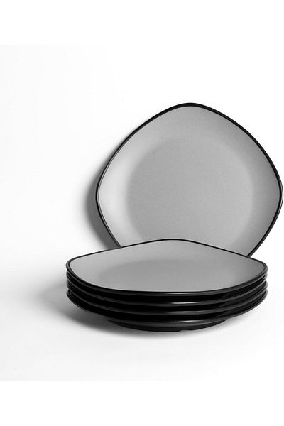 mastergold Melamine 6 Piece Square Flat Dinner Plates ( Grey | Black, 22.5cm ) for Meat, Noodles & Desserts