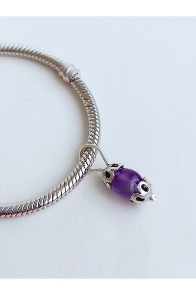 KESKİN GÜMÜŞ 18 Ayar Altın Kaplama Ametis Doğal Taşlı Tasarım Gümüş Enerji Ch...